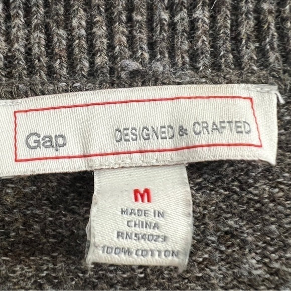 Gap Vintage Men’s Cotton Crew Neck Sweater with Buttons and Elbow Patches, M - Picture 2 of 4
